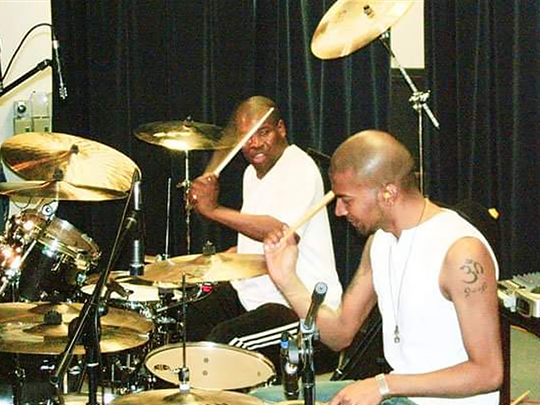 Magesh, pictured with John Blackwell on tour (drummer for Prince / Justin Timberlake)